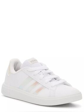adidas White Kids Sneakers with Iridescent Accent Stripes